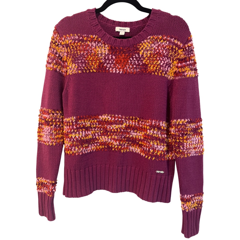 Kensie Women's Size L Multicolor Striped Textured Chunky Knit Sweater